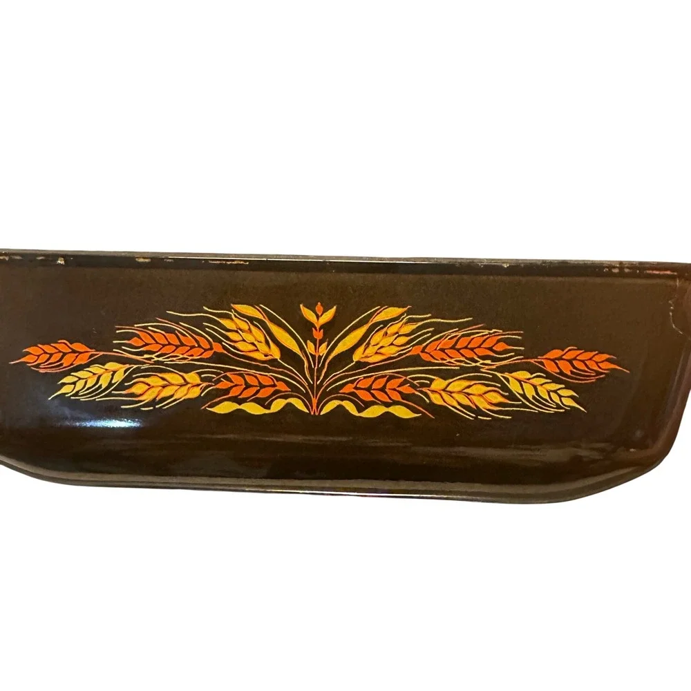 Pyrex Loaf Pan 1.5 Qt Brown Autumn Harvest Wheat Vtg Bakeware 442 small imperf